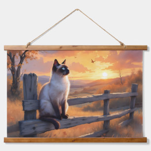 Siamese cat on split rail fence hanging tapestry