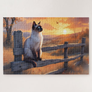 Siamese cat on split rail fence jigsaw puzzle