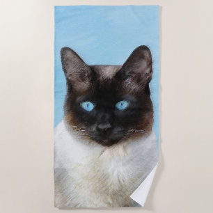 Siamese Cat Painting - Cute Original Cat Art Beach Towel