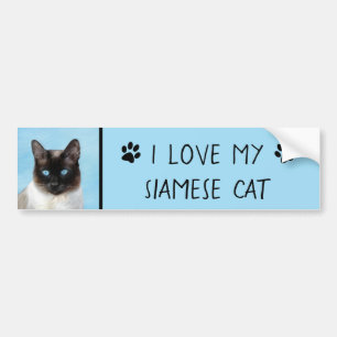 Siamese Cat Painting - Cute Original Cat Art Bumper Sticker