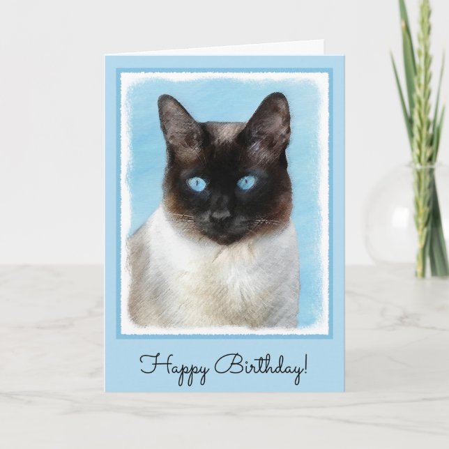 Siamese Cat Painting - Cute Original Cat Art Card (Front)
