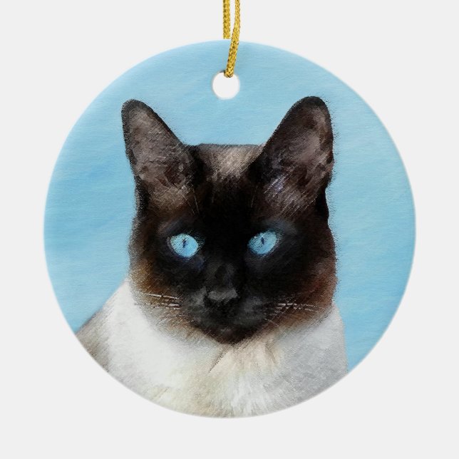 Siamese Cat Painting - Cute Original Cat Art Ceramic Ornament (Front)