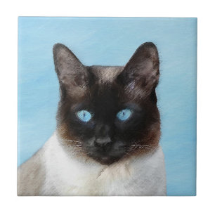 Siamese Cat Painting - Cute Original Cat Art Ceramic Tile