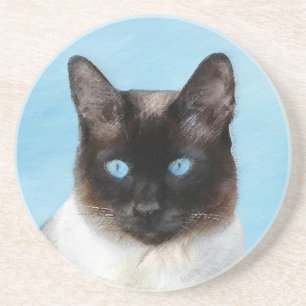Siamese Cat Painting - Cute Original Cat Art Coaster