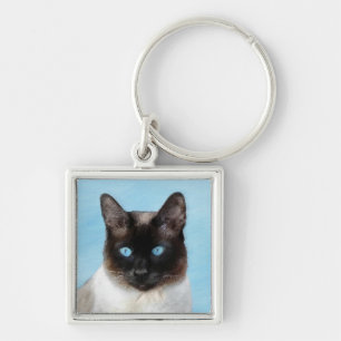 Siamese Cat Painting - Cute Original Cat Art Key Ring