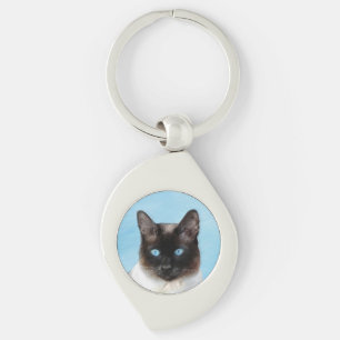 Siamese Cat Painting - Cute Original Cat Art Key Ring