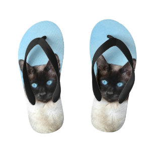 Siamese Cat Painting - Cute Original Cat Art Kid's Thongs