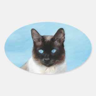 Siamese Cat Painting - Cute Original Cat Art Oval Sticker