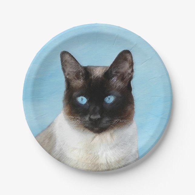 Siamese Cat Painting - Cute Original Cat Art Paper Plate (Front)