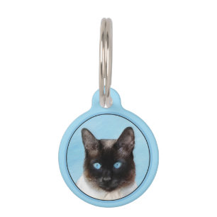 Siamese Cat Painting - Cute Original Cat Art Pet Tag