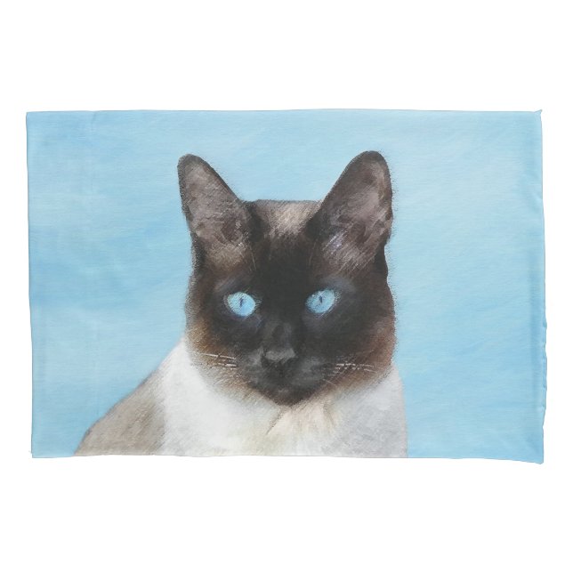 Siamese Cat Painting - Cute Original Cat Art Pillowcase (Front)