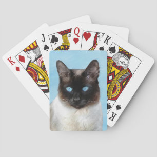 Siamese Cat Painting - Cute Original Cat Art Playing Cards