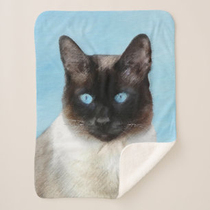 Siamese Cat Painting - Cute Original Cat Art Sherpa Blanket