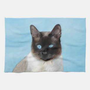 Siamese Cat Painting - Cute Original Cat Art Tea Towel