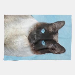 Siamese Cat Painting - Cute Original Cat Art Tea Towel