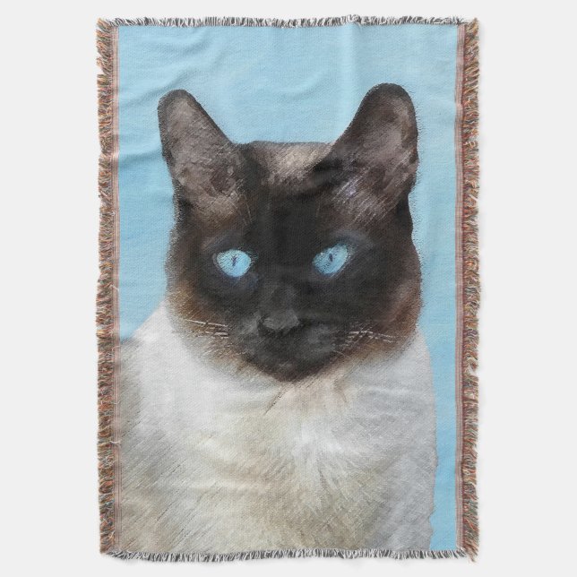 Siamese Cat Painting - Cute Original Cat Art Throw Blanket (Front Vertical)