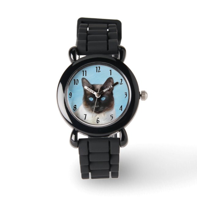 Siamese Cat Painting - Cute Original Cat Art Watch (Front)