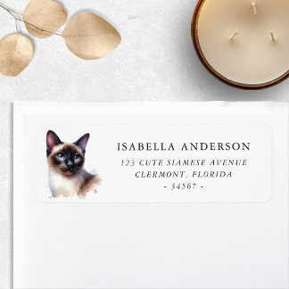 Siamese Cat Personalised Return Address Labels