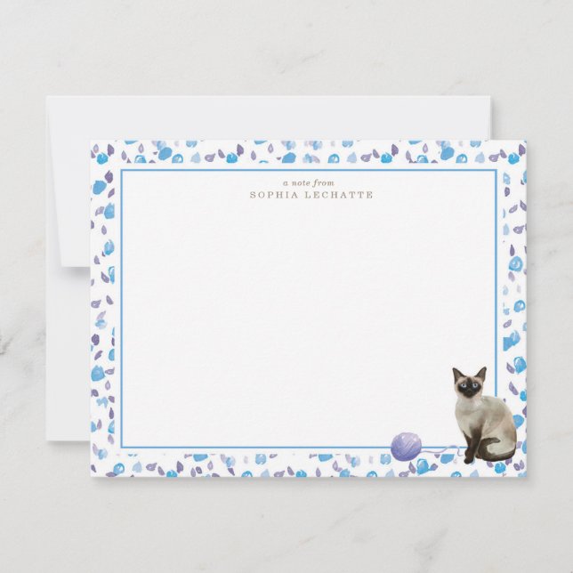 Siamese Cat Personalised Stationery Card (Front)