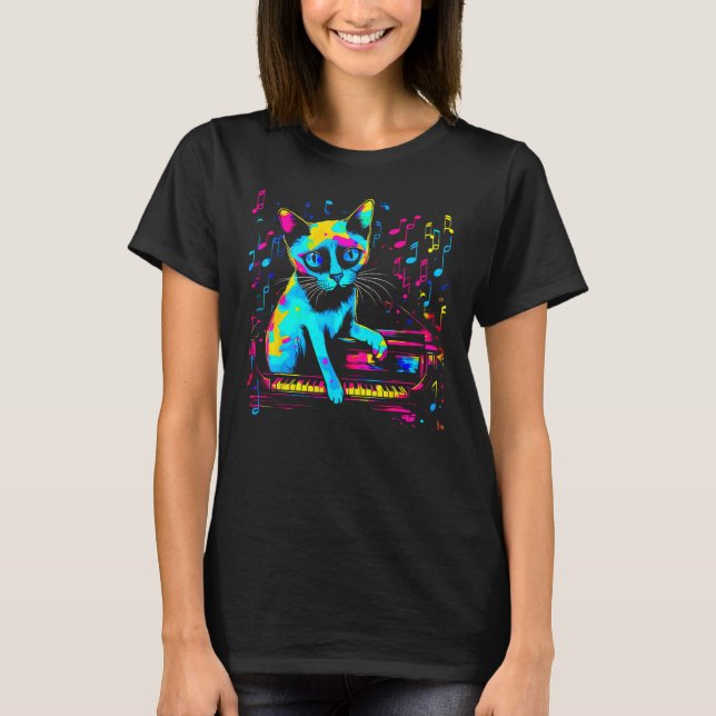Siamese Cat Piano T-Shirt (Front)