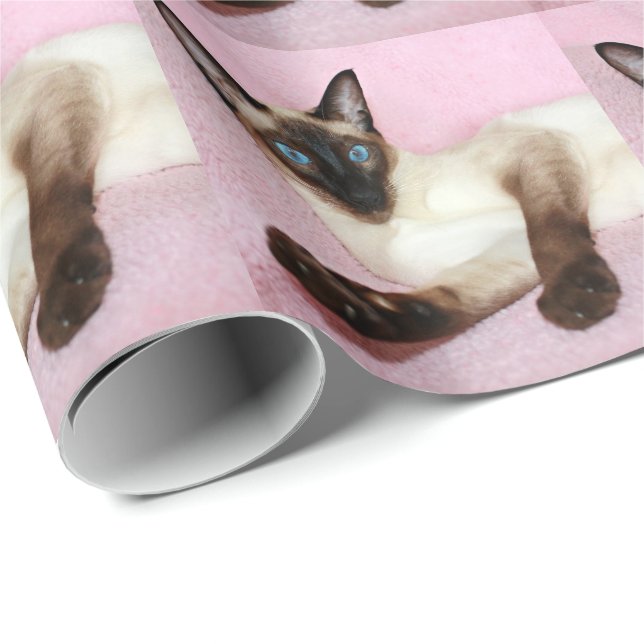 Siamese Cat Pink Background Wrapping Paper (Roll Corner)