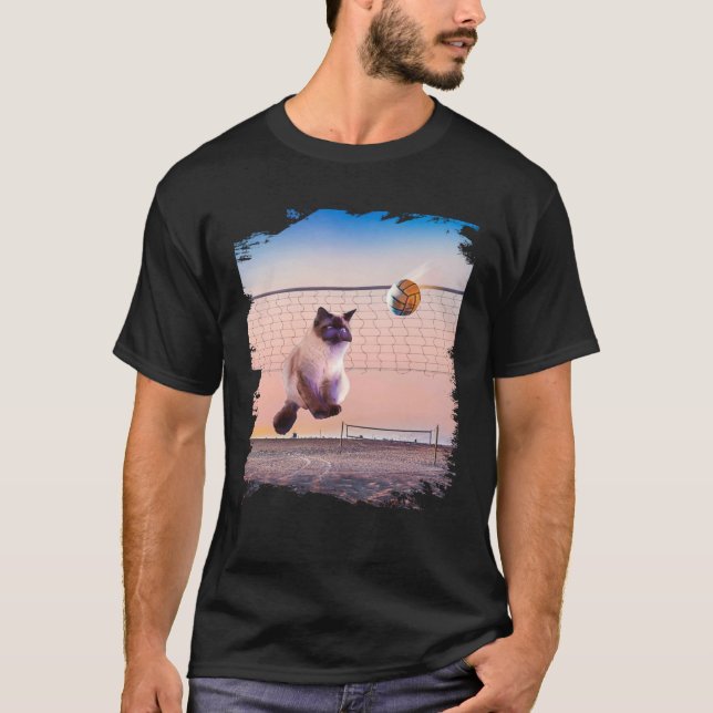 Siamese Cat Playing Beach Volleyball T-Shirt (Front)