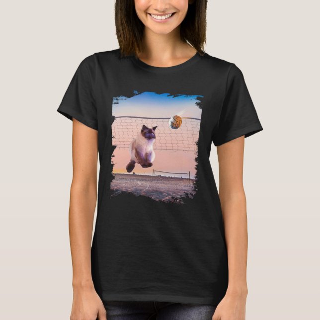 Siamese Cat Playing Beach Volleyball T-Shirt (Front)