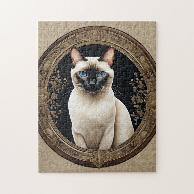 Siamese Cat Portrait Elegant Jigsaw Puzzle (Vertical)