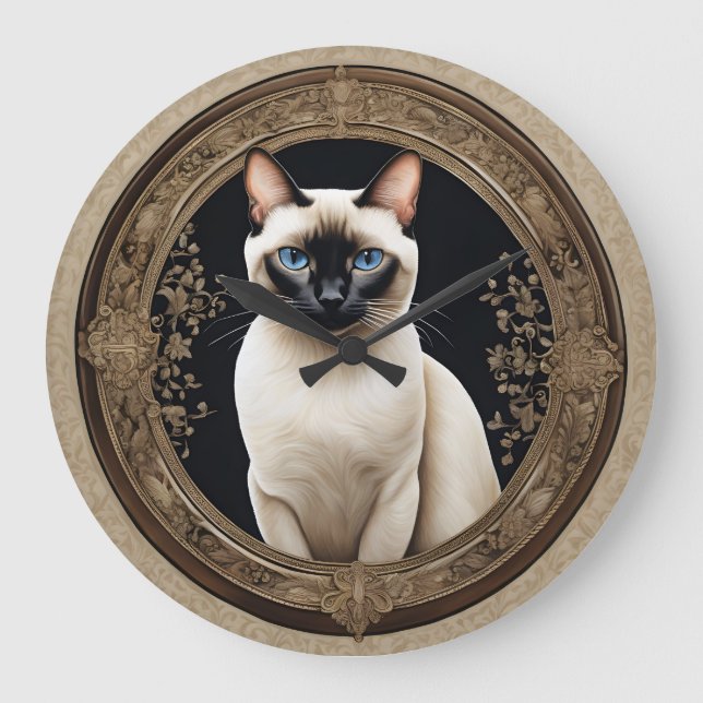 Siamese Cat Portrait Elegant Large Clock (Front)