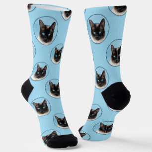 Siamese Cat Portrait Painting Cute Original Art Socks