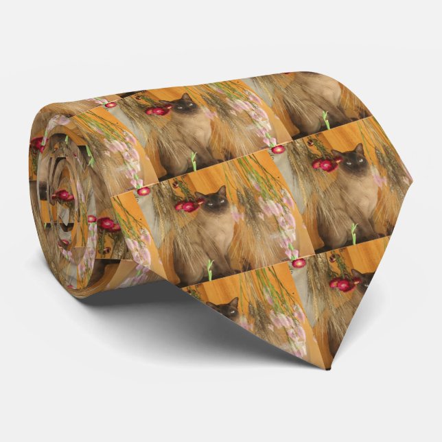 Siamese Cat Posing Animal Photography Tie (Rolled)