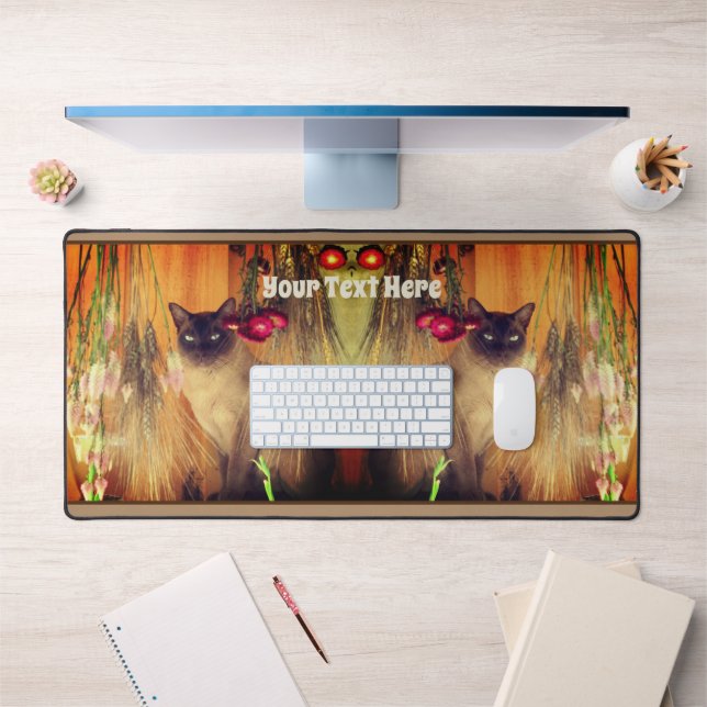 Siamese Cat Posing Personalised Desk Mat (Office 1)