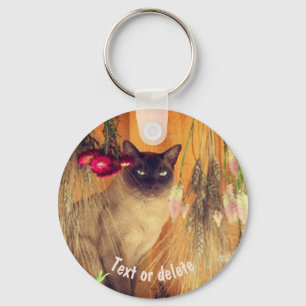 Siamese Cat Posing Personalised Key Ring