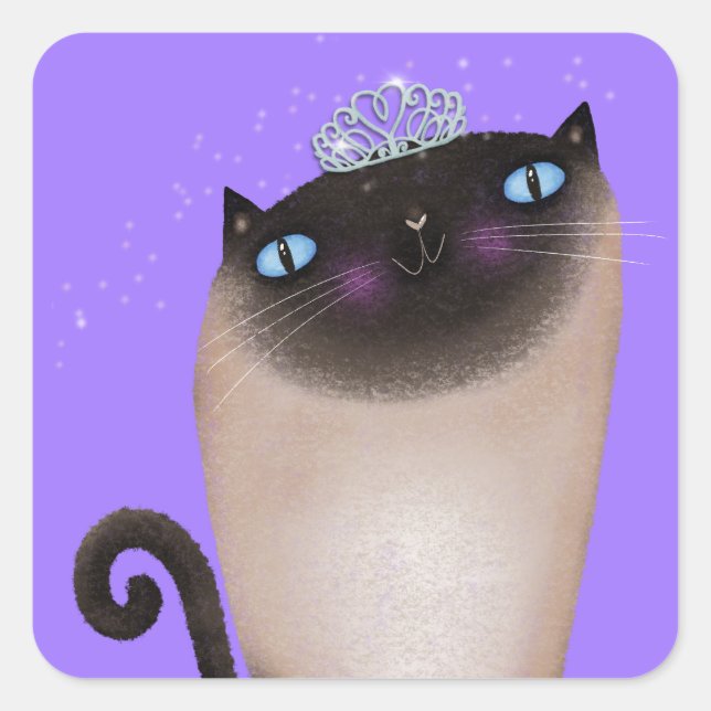 Siamese Cat Princess Square Sticker (Front)