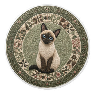 Siamese Cat Quilt  Ceramic Knob
