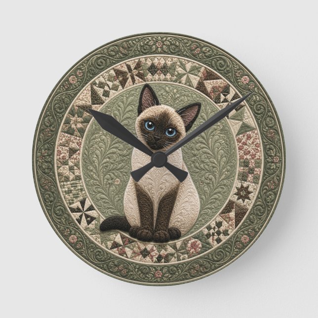 Siamese Cat Quilt  Round Clock (Front)