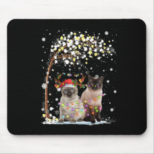 Siamese Cat Reindeer Hat Santa Christmas Tree Funn Mouse Pad
