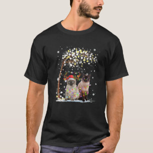 Siamese Cat Reindeer Hat Santa Christmas Tree Funn T-Shirt
