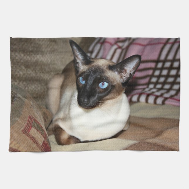 Siamese Cat Relaxing on Couch Tea Towel (Horizontal)