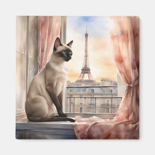 Siamese Cat Relaxing on Parisian Window Sill Magnet