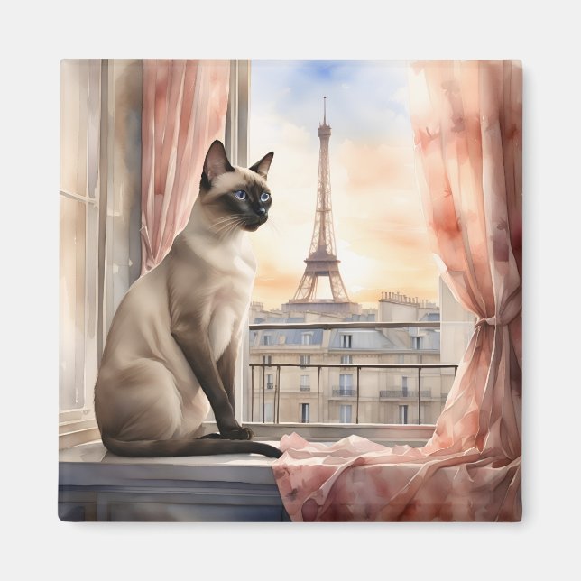 Siamese Cat Relaxing on Parisian Window Sill Magnet (Front)