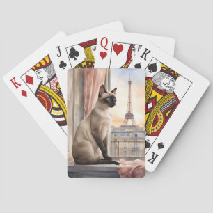 Siamese Cat Relaxing on Parisian Window Sill Playing Cards