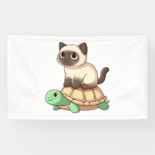 Siamese cat rides turtle banner