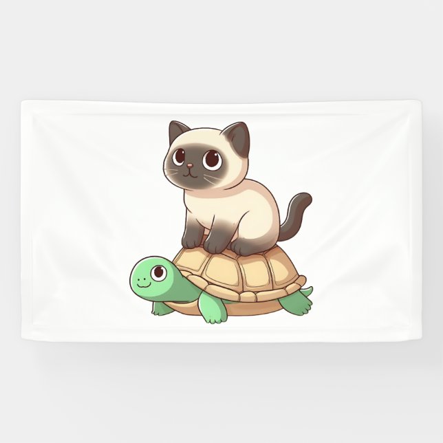 Siamese cat rides turtle  banner (Horizontal)