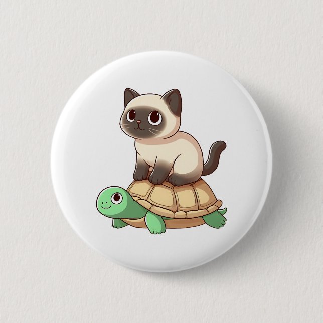 Siamese cat rides turtle Copy 6 Cm Round Badge (Front)