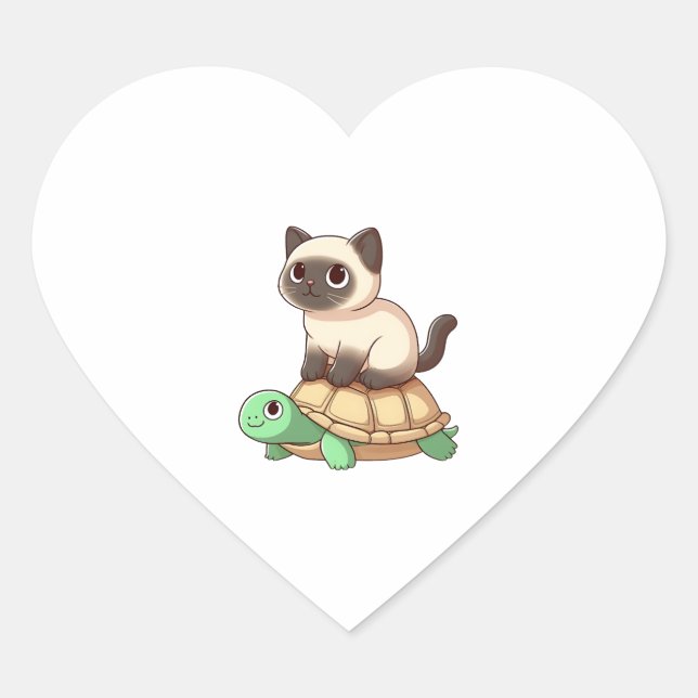 Siamese cat rides turtle Copy Heart Sticker (Front)