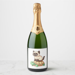 Siamese cat rides turtle Copy Sparkling Wine Label