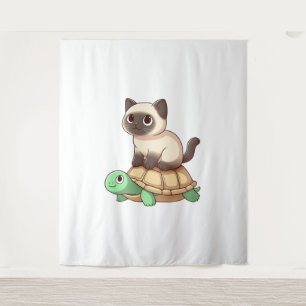 Siamese cat rides turtle tapestry