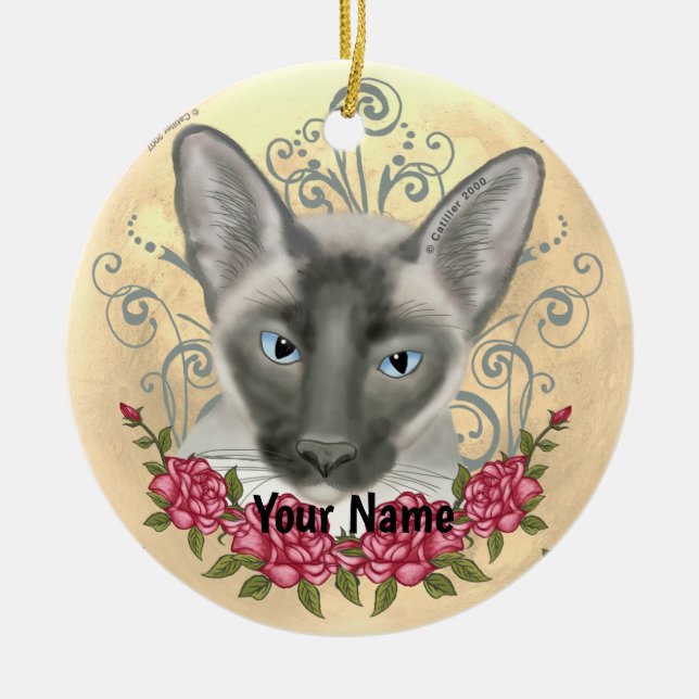 Siamese Cat Roses ornament (Front)