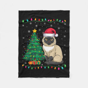 Siamese Cat Santa Hat Men Women Kids Christmas Tre Fleece Blanket